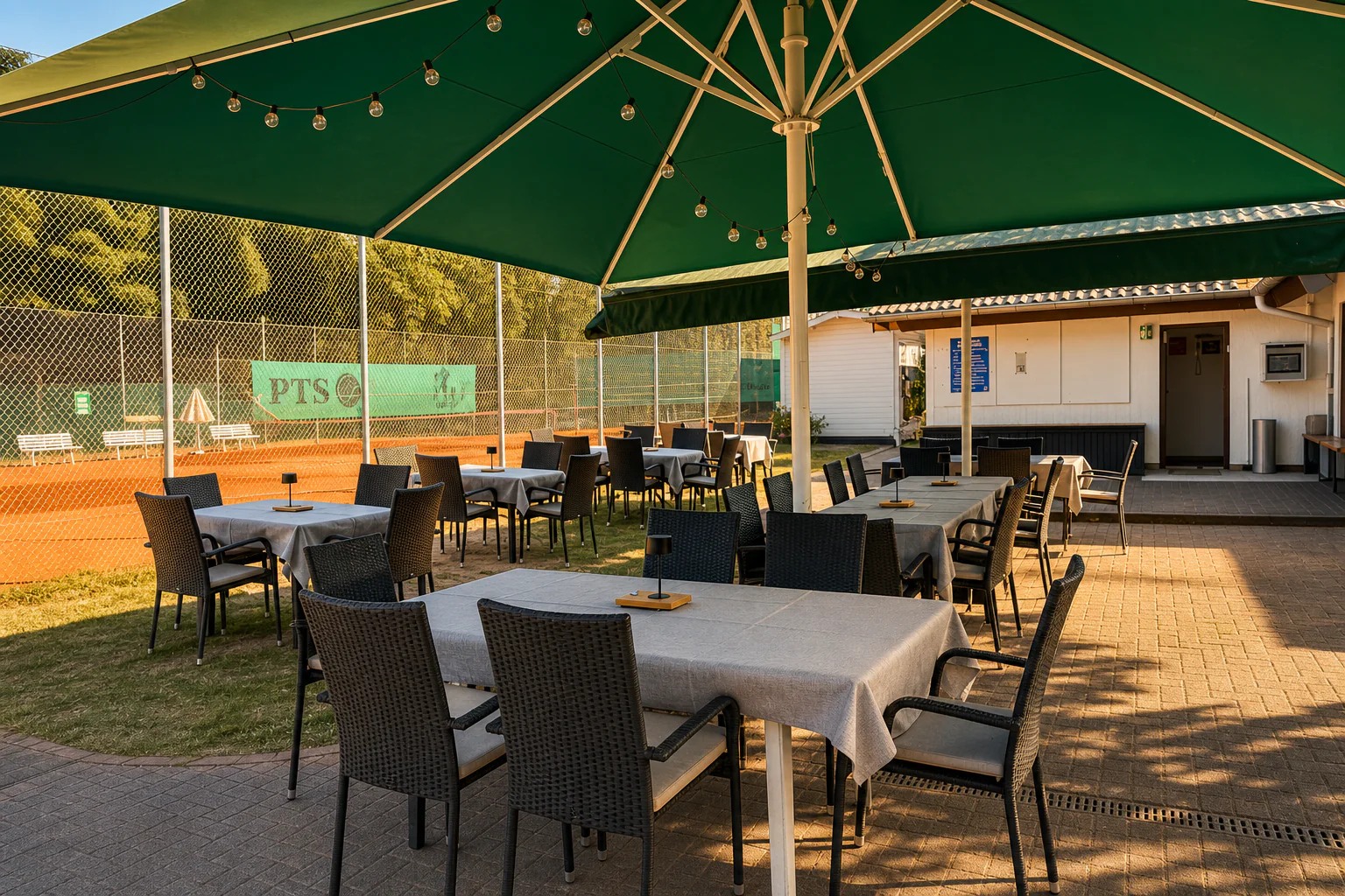 Gedeckte Terrasse des PAREA direkt an den Tennisplätzen in Sulzbach